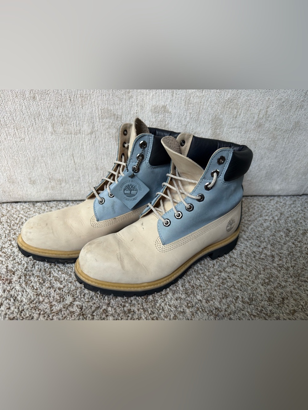 Timberland 6-Inch Premium Waterproof Boots Light Beige / Blue Size 9.5 M